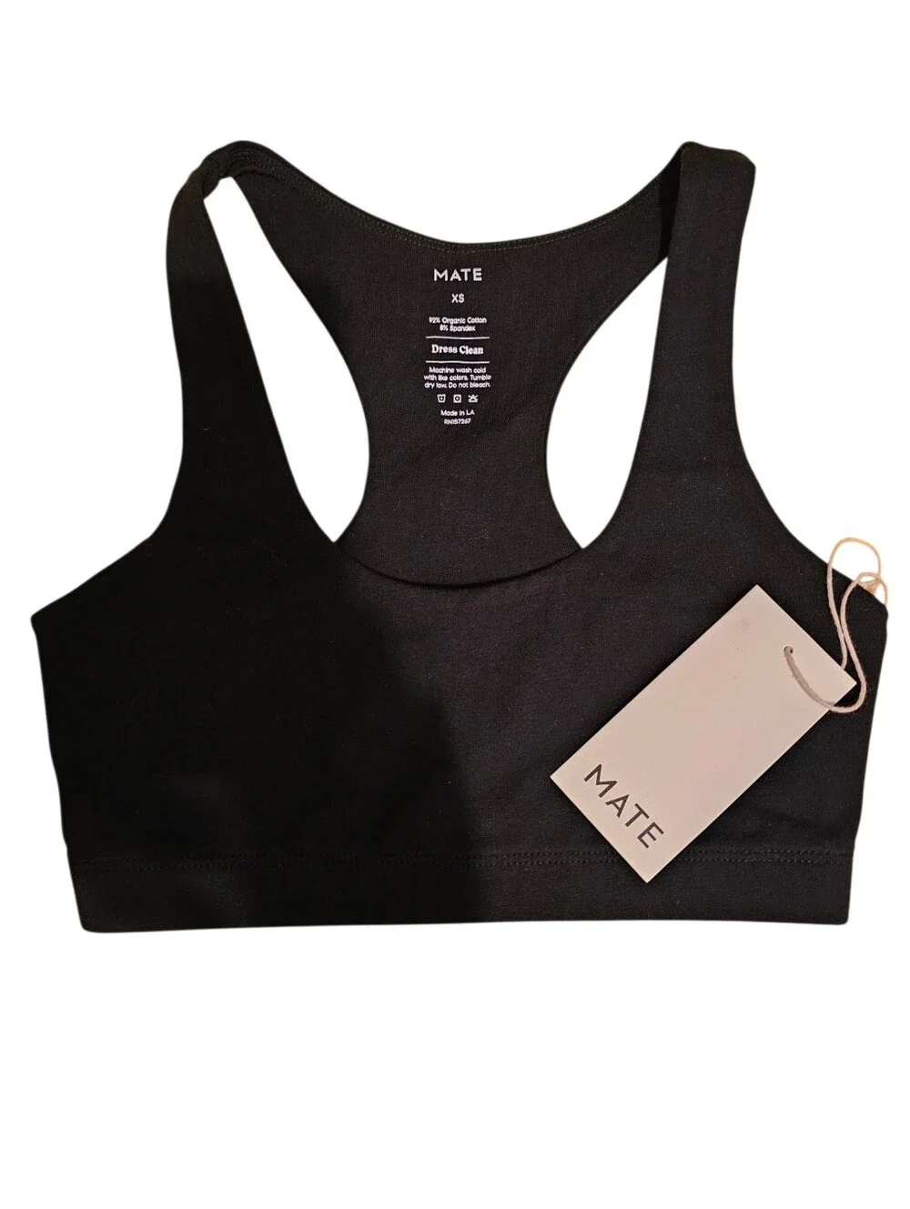 NWT MATE the Label XS Organic Cotton Black Racerback Bra size XS